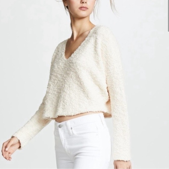 Free People | Cream Textured Knit Cropped Boxy Popcorn Pullover - Picture 4 of 15